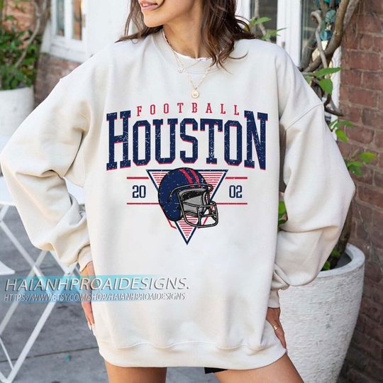 Discover Houston Football Vintage Sweatshirt, Retro Helmet Sweatshirt, Sports Fan Gift
