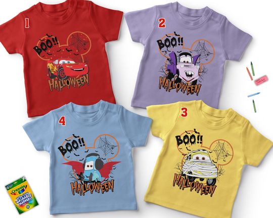Discover Disney Cars Lightning McQueen and Mater Halloween Costume Balloon Shirt, Mickey's Not So Scary Shirt, Pixar Cars Family Crew Shirt