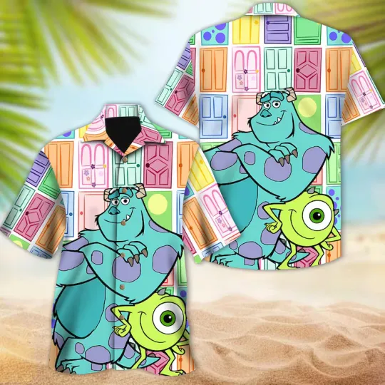 Discover Disney Monster Inc World Bestie Colorful Doors Hawaiian Shirt