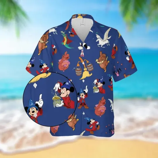 Discover Disney Mickey Fantasia Magic Sorcerer Tropical Summer Halloween Hawaiian Shirt