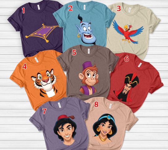Discover Aladdin Costume Halloween Shirt, Aladdin Jafar Genie Abu Costume Halloween Shirt, Aladdin Jasmine Princess Cosplay Halloween Shirt