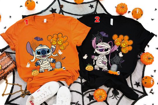 Discover Disney Couple Stitch And Angel Mummy Halloween T-Shirt, Halloween Couples Tee, Mickey's Not So Scary Party Tee, Disneyland Family Gift