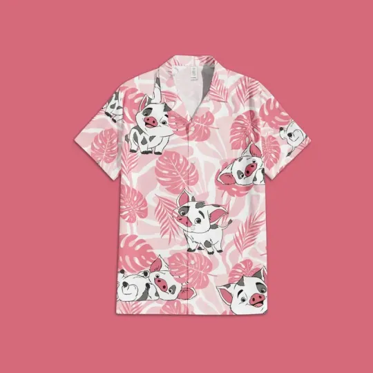 Discover Disney Moana Pua Tropical Leaves Summer Vacation Pink Hawaiian Shirt