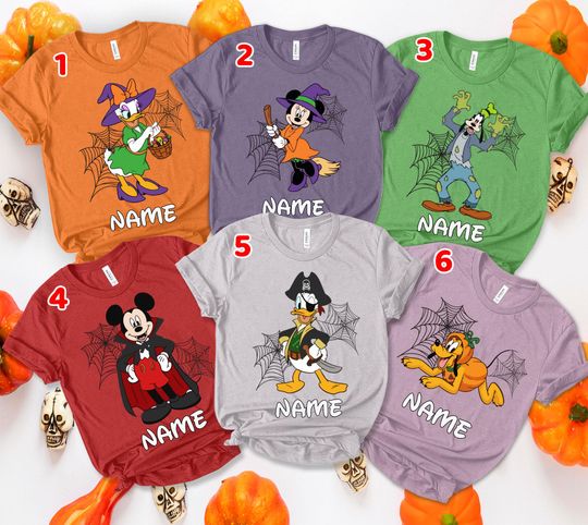 Discover Custom Name Mickey Friends With Name Halloween T-Shirt, Retro Disney Halloween Tee, Mickey's Not So Scary Party Family Matching Shirts