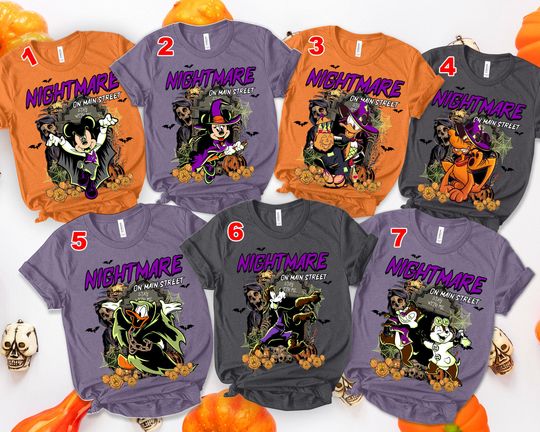 Discover Nightmare on Main Street Halloween Shirt, Matching Group Disney Halloween Shirt, Halloween Family Matching Outfit, Halloween Costume Shirt