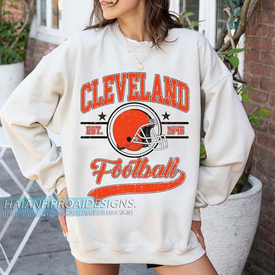 Discover Cleveland Football 1946 Vintage Sweatshirt, Retro Sports Helmet Crewneck, Classic State Pride Fan Sweater