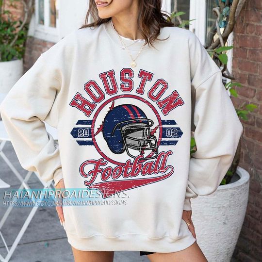 Discover Houston Football 2002 Vintage Sweatshirt, Retro Navy Red Helmet Crewneck, Classic Texas Fan Sweater, Game Day Gift Shirt
