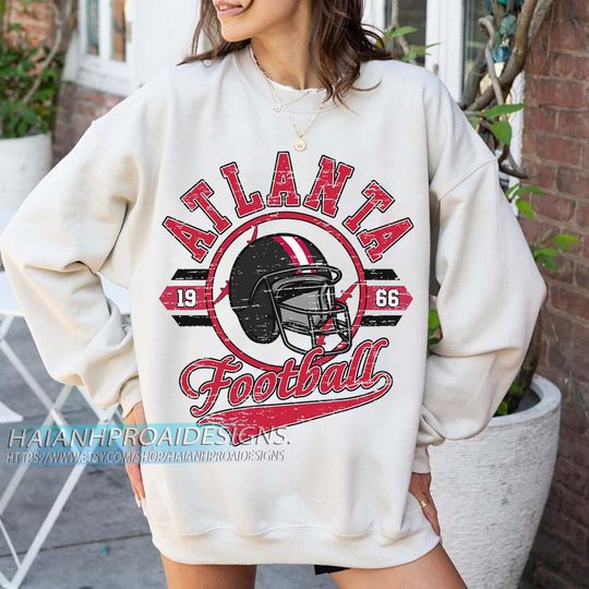 Discover Atlanta Football 1966 Vintage Sweatshirt, Retro Distressed Helmet Crewneck, Classic Atlanta Fan Sweater, Game Day Gift Shirt