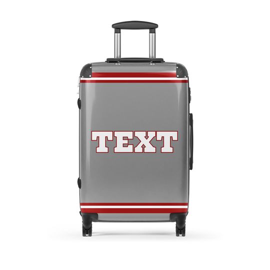 Discover Gray Red White Suitcase M | Piety 2.0 Custom Suitcase Large | Gameday Travel | Football Luggage