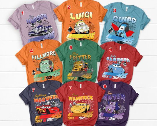 Discover Retro Cars Movie Characters Halloween Shirt, Cars Movie Halloween Shirt, Disney Halloween Shirt, Halloween Party Shirt,Disney Halloween Trip