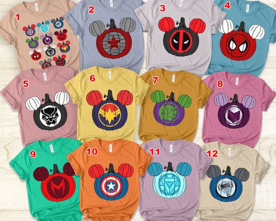 Marvel Custom Avenger Pumpkin T-Shirt, Superhero Halloween Pumpkin Shirt, Marvel Halloween Family Party Gift Tee, Marvel Comics Shirt