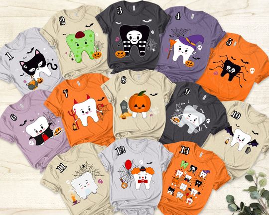 Discover Funny Halloween Teeth Shirt, Spooky Halloween Dentist Shirt, Halloween Gift For Dentist, Pediatric Dentist Shirt,Hygienist Halloween Costume
