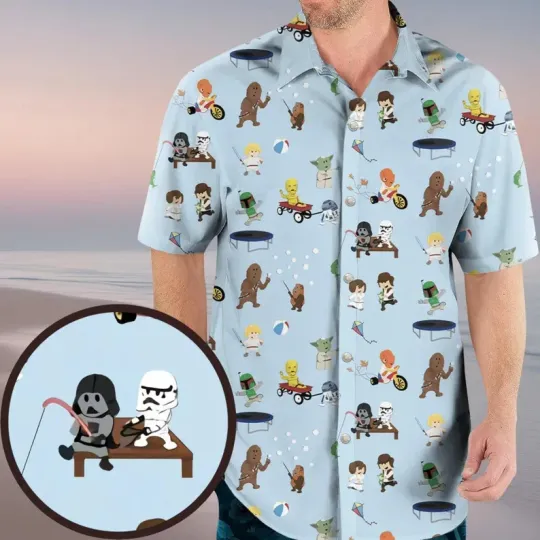 Discover Disney Star Wars Darth Vader Characters Fishing Beach Aloha Blue Hawaiian Shirt