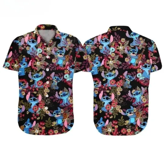 Discover Disney Summer Beach Stitch Disney Tropical Flowers Aloha Hawaiian Shirt
