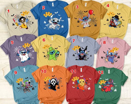Discover Stitch Halloween Group T-Shirt, Disneyland Halloween Shirt, Horror  Movie Characters Shirt, Stitch Costume Nightmare Boo Maleficent Shirt