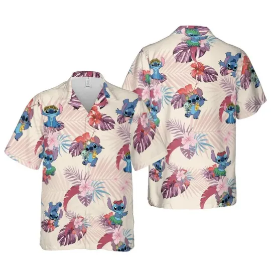 Discover Disney Lilo & Stitch Summer Aloha Vacation Pastel Pink Hawaiian Shirt