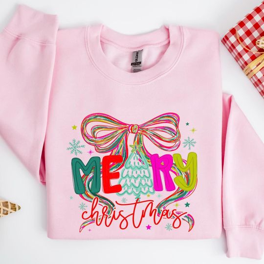 Discover Merry Christmas Sweatshirt, Christmas Family T-Shirt, 70s Style Holiday Shirt
