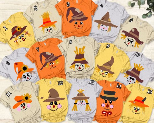 Halloween Cosplay Scarecrow Face Family Shirts, Halloween Group Shirt, Funny Halloween Spooky Vibes Fall Season Shirt, Halloween Crew Shirt