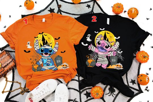 Disney Stitch and Angel Costume Mummy Halloween T-Shirt, Lilo and Stitch Halloween Shirt, Disneyland Couple Matching Shirt, Stitch Shirt