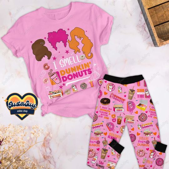 Halloween Dunkin Donuts T-Shirt And Pants, Hocus Pocus Pajamas, Dunkin Donuts Pajamas Set, Sanderson Sisters Shirt, Hocus Pocus Shirt