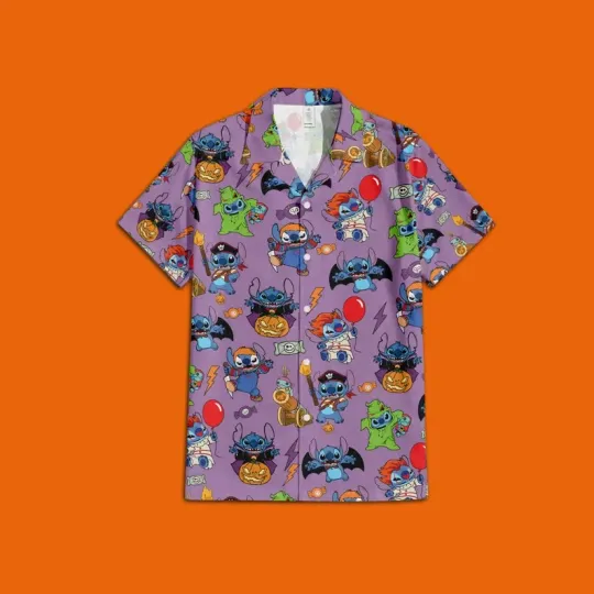 Discover Disney Lilo & Stitch Boo Halloween Purple Hawaiian Shirt