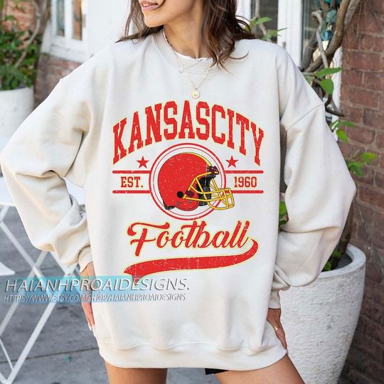 Discover Kansas City Football 1960 Vintage Sweatshirt, Retro Sports Helmet Crewneck, Classic State Pride Fan Sweater