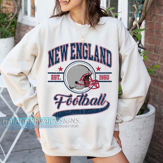 Discover New England Football 1960 Vintage Sweatshirt, Retro Sports Helmet Crewneck, Classic State Pride Fan Sweater