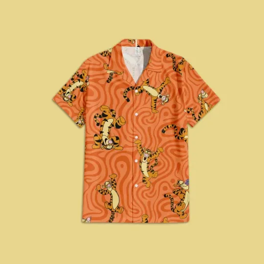 Discover Disney Tigger Winnie The Pooh Swirling Summer Vacation Orange Hawaiian Shirt