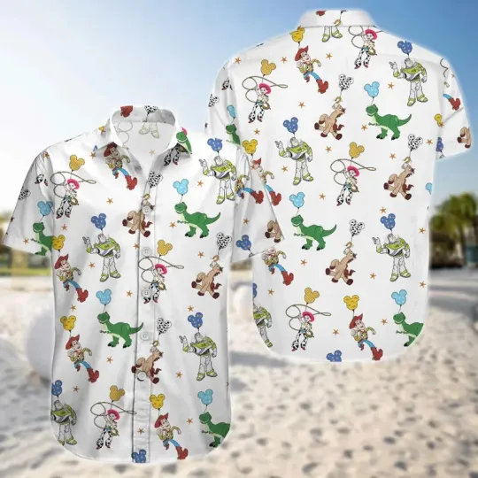Discover Disney Toy Story Colorful Characters White Hawaiian Shirt