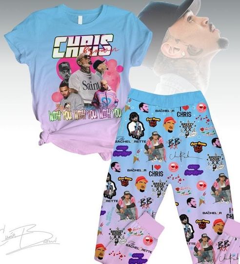 Chris Brown Tshirt And Pants, Breezy Tour Concert Outfit, Hip Hop Rapper Matching Set, Chris Brown Music Festival Pajamas Set