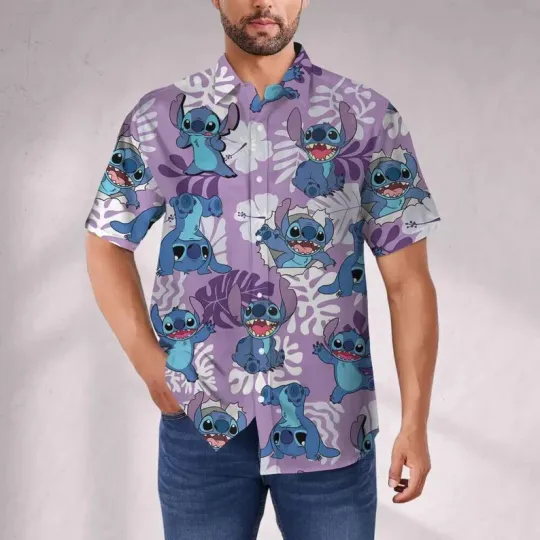 Discover Disney Lilo And Stitch Stitch Happy Purple Summer Beach Hawaiian Shirt