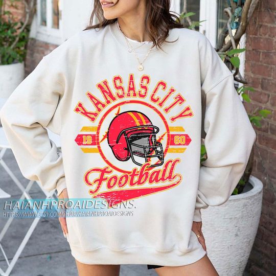 Discover Kansas City Football 1960 Vintage Sweatshirt, Retro Red Gold Helmet Crewneck, Classic Sports Fan Sweater, Old School Game Day Shirt