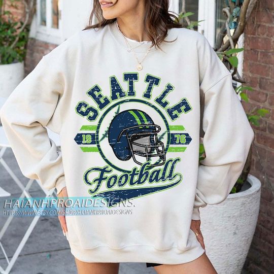 Discover Seattle Football 1976 Vintage Sweatshirt, Retro Sports Helmet Crewneck, Classic State Pride Fan Sweater