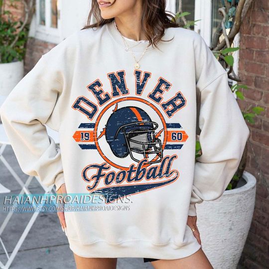 Discover Denver Football 1960 Vintage Sweatshirt, Retro Orange Blue Helmet Crewneck, Classic Denver Fan Sweater, Game Day Gift Shirt