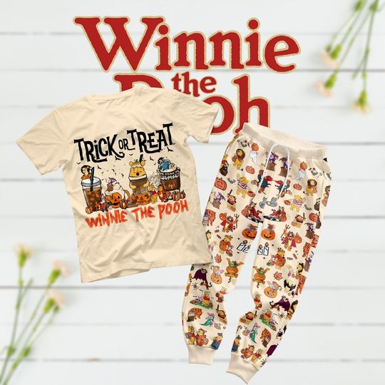 Winnie The Pooh Halloween Pajamas Set, Retro Pooh Bear & Friends T-Shirt, Disney Family Trip 2025 Sleepwear Set, Disneyworld Pooh Loung