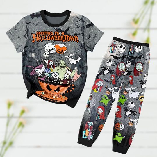 Halloween Jack Skellington Sleepwear Set, Nightmare Before Christmas Pajamas Set, Horror Spooky Loungewear, Jack And Sally Shirt Short