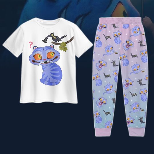 Kpop Demon Hunters Tee & Pants Pjm Set, Blue Tiger TShirt, Demon Hunter Tiger Pajama Set, Demon Hunter Pet Costume, Gift for Kpop Fan