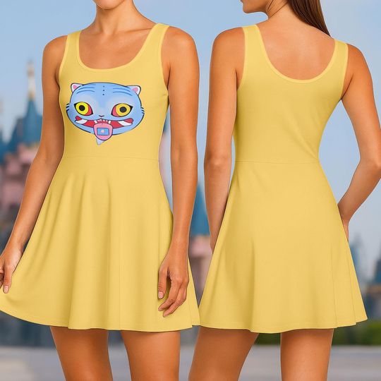 Yellow Zoey Kpop Demon Hunters Skater Dress, Demon Hunters Costume Dress, Zoey Huntrix Cosplay Dress, Saja Boys Gift, Derpy Tiger Dress