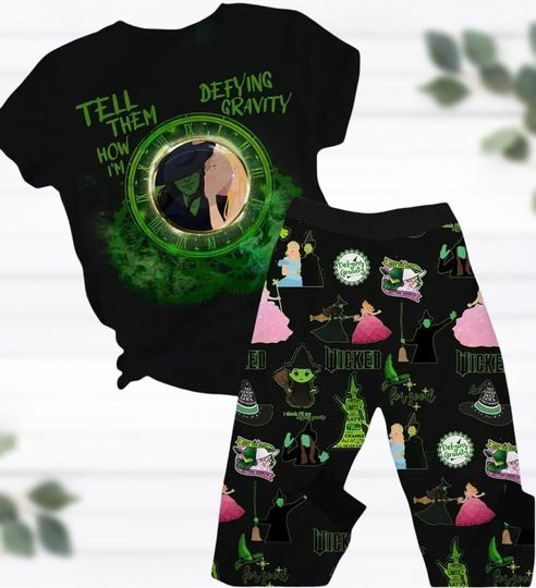 Wicked Musical T-shirt And Pants, Wizard Of Oz Wicked Pajamas Set, Tell Them How Im Defying Gravity Pjs Set, Horror Character Shirt