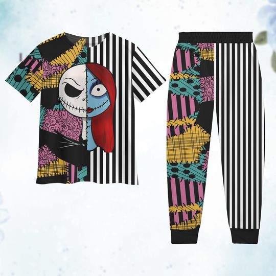 Jack And Sally Cosplay Tshirt Pants Pjs, Nightmare Before Christmas Shirt, Halloween Jack Skellington Pajamas, Halloween Gift for Her