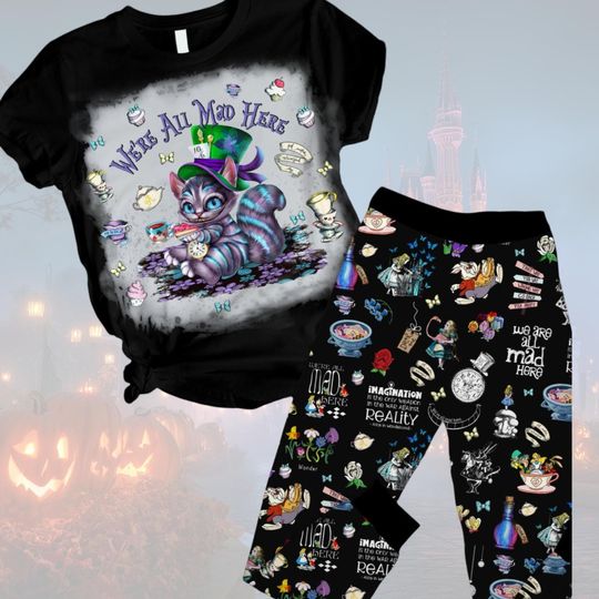 Discover Halloween Cheshire Cat Pajamas Set, Disney Cat Tshirt, Halloween Cheshire Cat Shirt, Cheshire Cat Pajamas Pants, Alice Wonderland Pjs