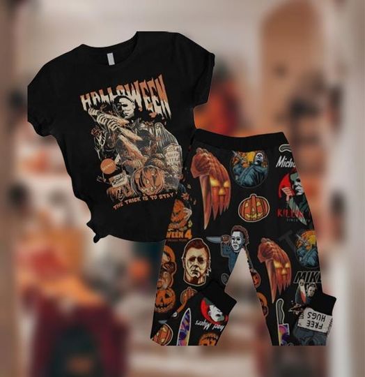Michael Myers T-Shirt And Pants, Horror Movie Pajamas Set, Horror Characters Women Pajamas, Scary Movie Shirt, Halloween Holiday Pajama