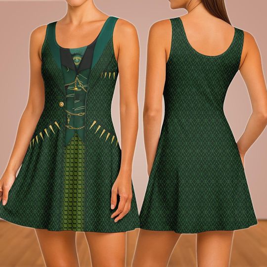 Wicked Wizard Cosplay Skater Dress, The Wonderful Wizard of Oz Women Dress, Wicked Green Dress, Wicked Fan Costume, Witchy Dress Gift