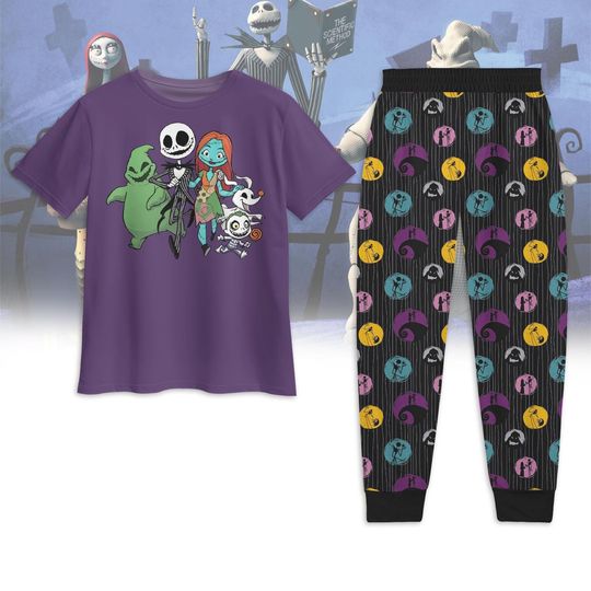 Discover Halloween Jack Skellington And Sally Pajamas, Nightmare Before Christmas T-Shirt Pants Set, Disney Horror Sleepwear For Man And Women
