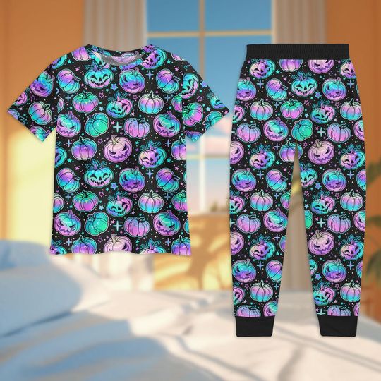 Discover Gradient Pumpkin Tshirt And Pants, Cute Gradient Pajamas Women, Spooky Matching Family Pajamas Outfit, Halloween Pumpkin Pajamas Family