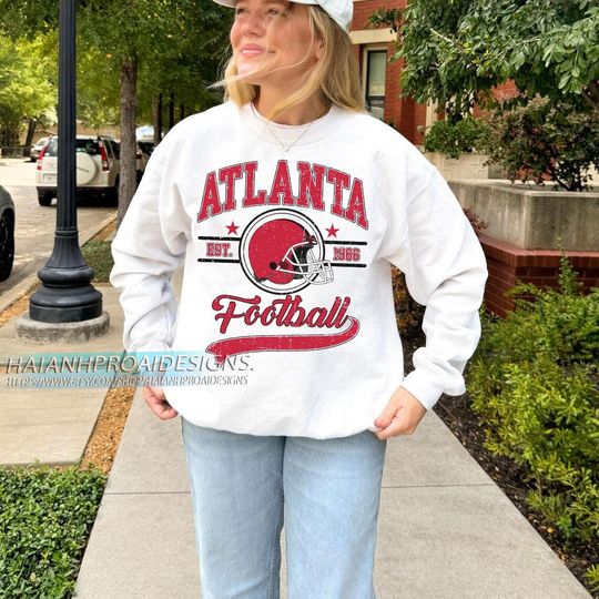 Discover Atlanta Football Vintage Sweatshirt, Retro Sports Helmet, Game Day Gift