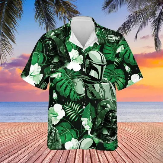 Discover Disney Star Wars Boba Fett Darth Vader Tropical Green Hawaiian Shirt
