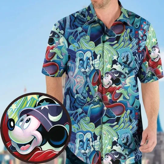Discover Disney Mickey Magical Memories Fantasia Halloween Hawaiian Shirt