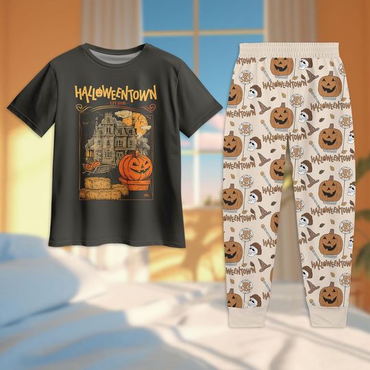 Halloweentown Tshirt And Pants, Spooky Season Pajamas Set, Cute Halloween Movie Outfit, Matching Family Sleepwear, Halloween Pjs Women