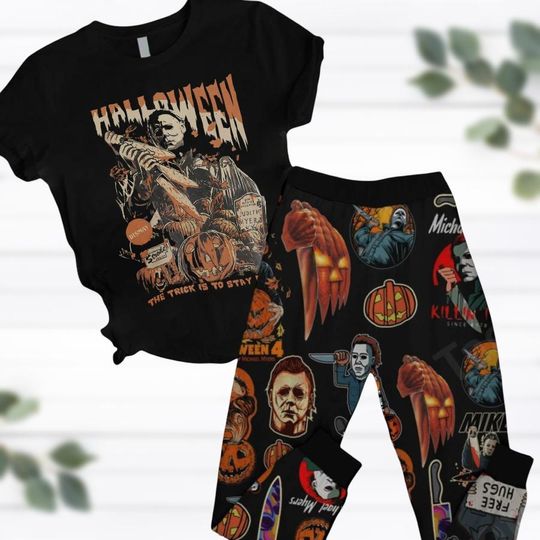 Michael Myers T-Shirt And Pants, Horror Movie Pajamas Set, Horror Characters Women Pajamas, Scary Movie Shirt, Halloween Holiday Pajama